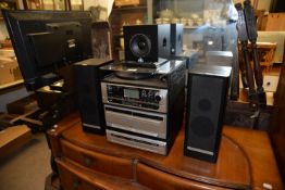 STEEPLETONE STACKING STEREO SYSTEM WITH RECORD TURNTABLE, CD AND CASSETTE TAPE PLAYERS AND A PAIR OF