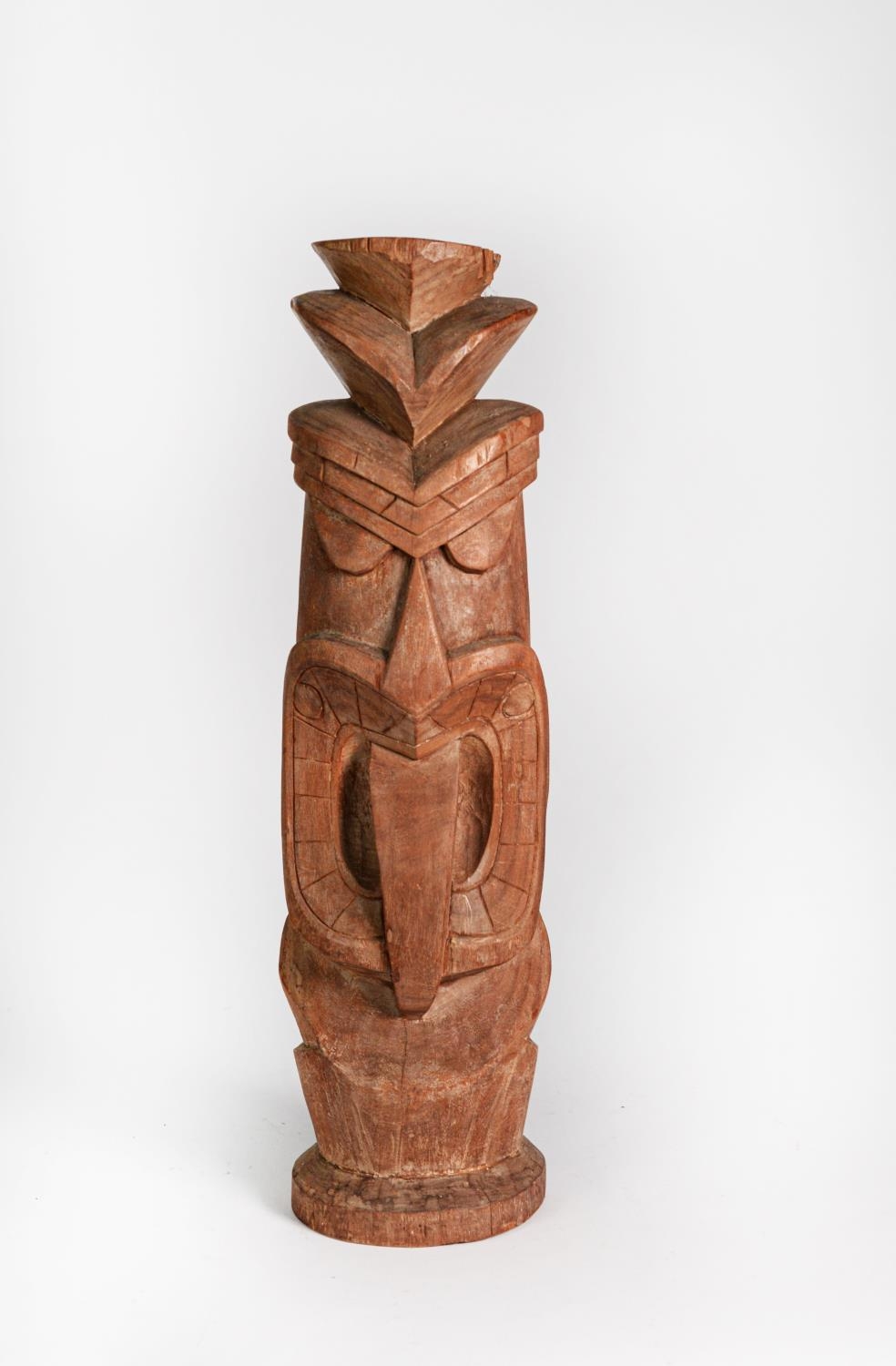 FIJIAN CARVED SOFTWOOD TOTEM, 18 3/4in (47.5cm) high