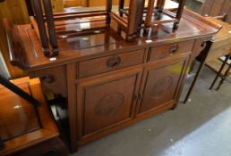 A CHINESE DARKWOOD ALTAR TABLE/SIDE CABINET, WITH INLAID DECORATION, HAVING TWO DRAWERS ABOVE TWO