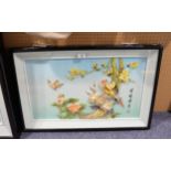A SMALL SHELL RELIEF PICTURE OF BIRDS AND FOLIAGE 32" X 20 1/2" (FRAME EDGE TO FRAME EDGE) (FRAME