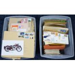 STAMPS, TWO PLASTIC CRATES HOUSING VARIOUS FIRST DAY COVERS, (RAF, football, royal tours) plus