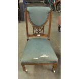 VICTORIAN MAHOGANY LOW-SEATED DRAWING ROOM SINGLE CHAIR, ON POT CASTORS, (FOR RE-UPHOLSTERY)