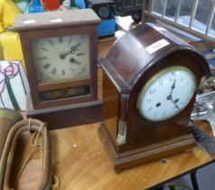EDWARDIAN MAHOGANY GOTHIC MANTEL CLOCK, STRIKING ON A COILED ROD, PLUS AN AMERICAN EXAMPLE (2)