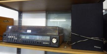 A SANYO JXT 440B KL RECORD PLAYER WITH TAPE CASSETTE DECK AND A PAIR OF SANYO SPEAKERS