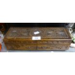 SWISS SAINTE CROIX CARVED OAK OBLONG BOX, WITH CYLINDER MUSIC BOX PLAYING FOUR STRAUSS WALTZES, ON