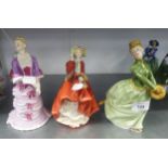 ROYAL DOULTON FIGURES TO INCLUDE; 'TOP O' THE HILL' HN 1834, 'GRACE' HN 2318 AND A COALPORT LADIES