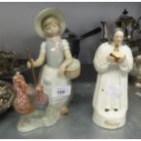 WESLEY FIGURE AND A LLADRO FIGURE, LADY WITH THREE TURKEYS (2)