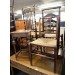 MAHOGANY SINGLE CHAIR, RUSH SEAT, ANOTHER SINGLE CHAIR WITH HIGH BACK AND A MAHOGANY OCCASIONAL