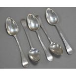 SET OF FIVE GEORGE III EARLY ENGLISH PATTERN SILVER TEASPOONS, initialled, London 1795, 1.87ozt, (5)