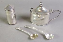 GEORGE V SILVER PEPPERETTE, of cylindrical form with pointed cover, Chester 1911, together with a