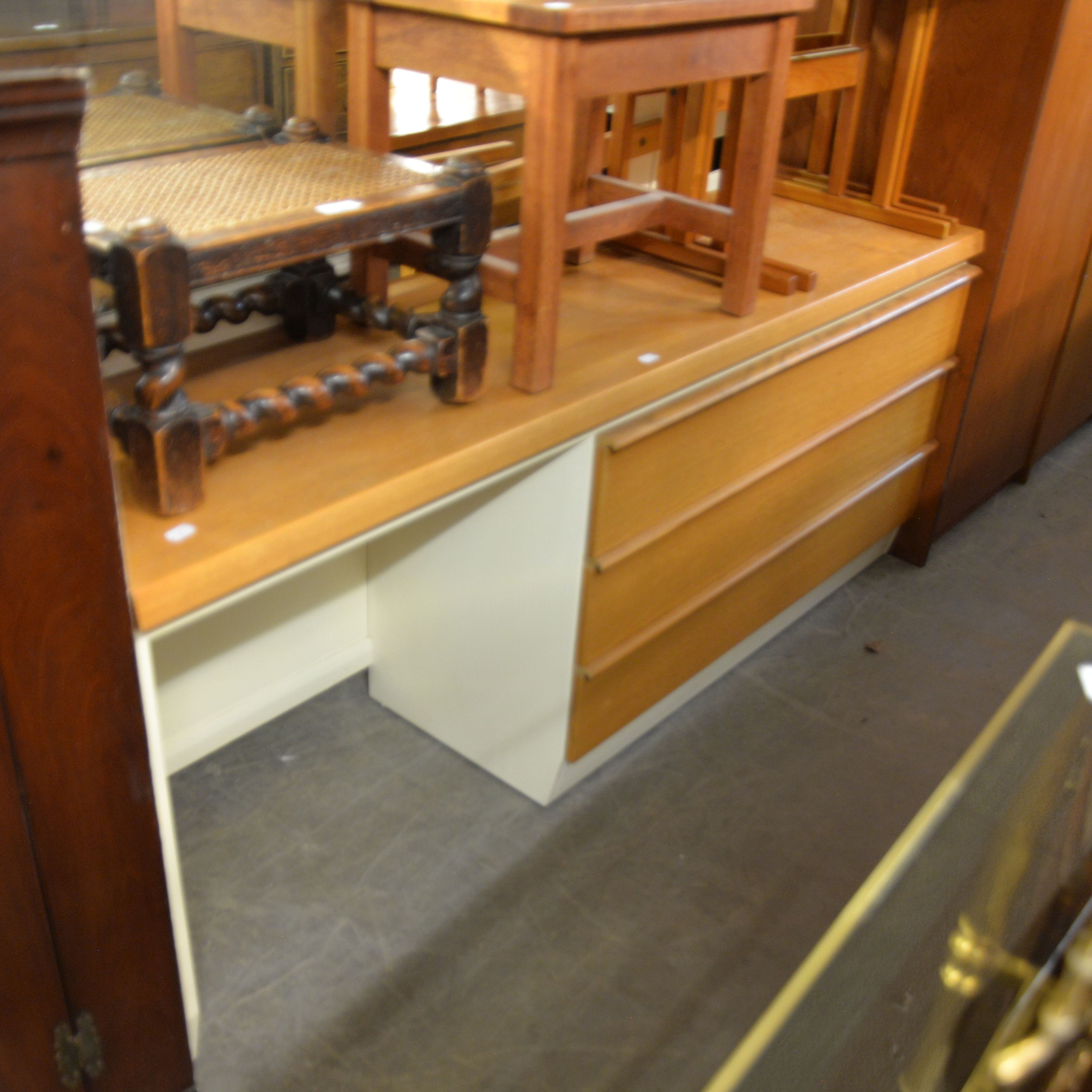 A MID-CENTURY TEAK TWO-DOOR WARDROBE AND A TEAK AND WHITE MELAMINE LONG, LOW DRESSING TABLE WITH - Image 2 of 2