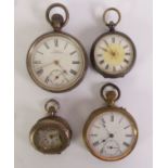 SILVER OPEN FACED POCKET WATCH, keyless movement, white Roman dial with a subsidiary seconds dial,