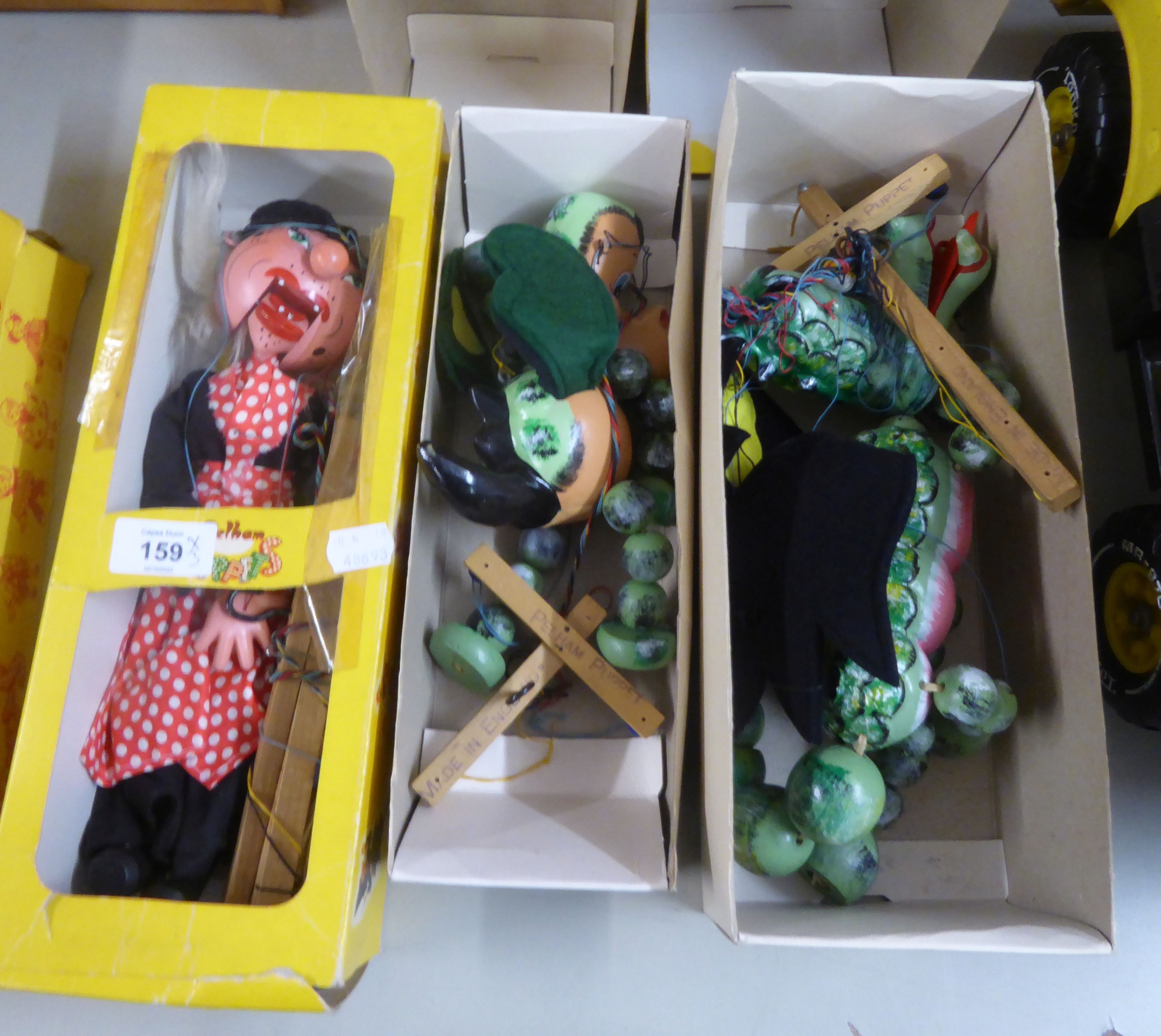 THREE PELHAM STRING PUPPETS, ‘WITCH’, ‘MOTHER DRAGON’ AND ‘BABY DRAGON’, ALL BOXED