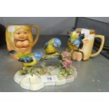 ADDERLEY TREBLE BLUE TIT ORNAMENT AND TWO NOVELTY 'RUDE' MUGS (JAPANESE) (3)