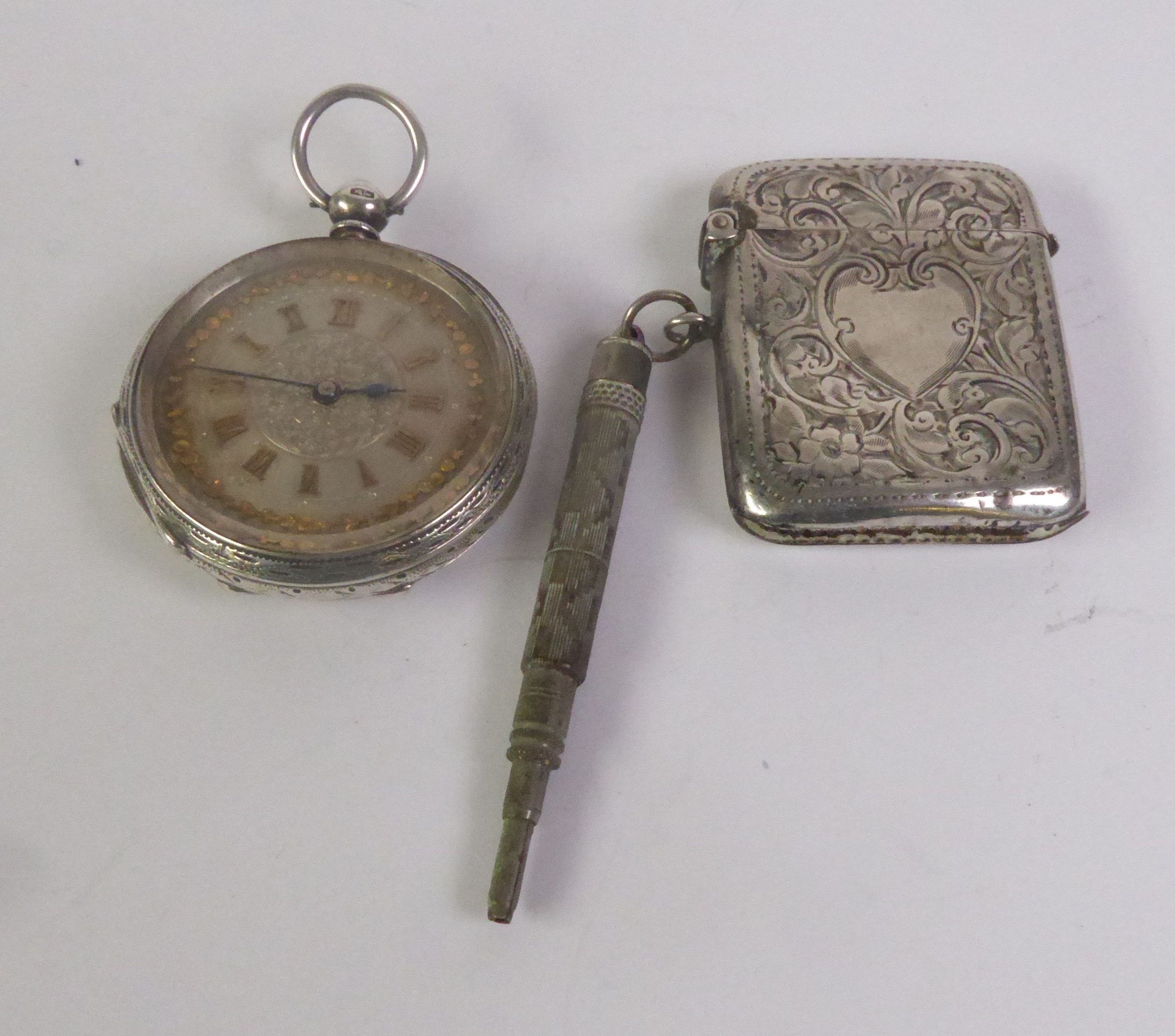 LADY'S EDWARDIAN ENGRAVED SILVER POCKET WATCH, with keywind movement, floral engraved silver dial