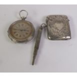 LADY'S EDWARDIAN ENGRAVED SILVER POCKET WATCH, with keywind movement, floral engraved silver dial
