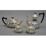 FOUR PIECE GEORGIAN STYLE ELECTROPLATED TEA AND COFFEE SET, of part fluted, rounded oblong form with