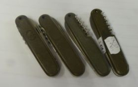 PENKNIVES; FOUR WEST GERMAN BUNDESWEHR MILITARY ARMY KNIFE FOLDING TOOLS (4)