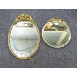 TWO 1930's FLORAL OVAL TABLE MIRRORS