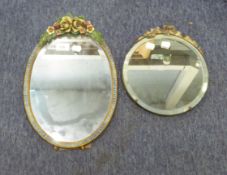 TWO 1930's FLORAL OVAL TABLE MIRRORS
