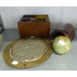 MIXED COLLECTABLES TO INCLUDE; POLO BALL HOLDER, PORTHOLE, SMALL GLOBE AND A ELECTROTHERAPY SHOCK