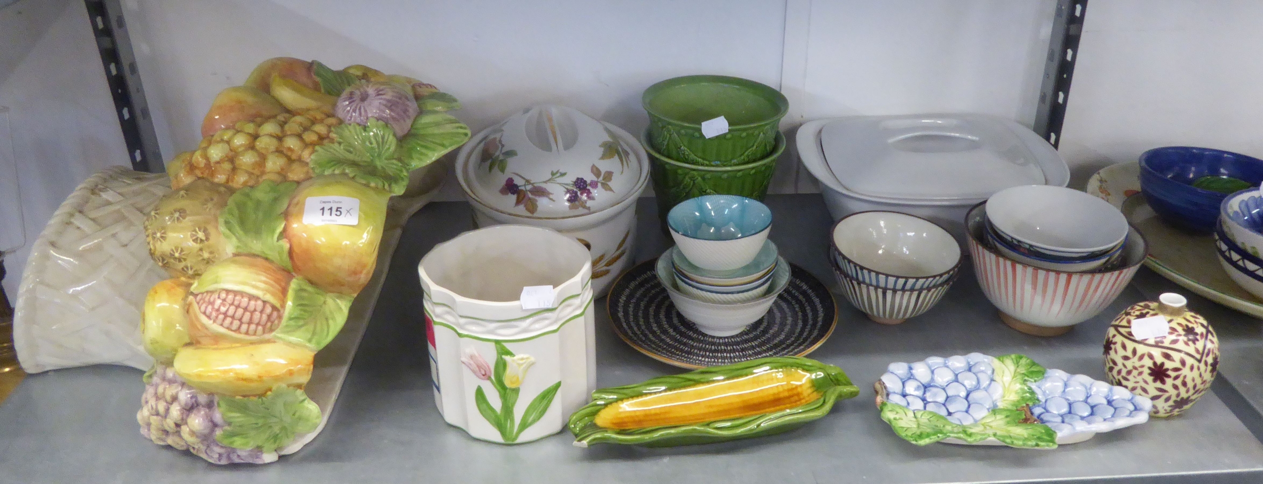 LARGE CERAMIC WALL PLANTER, WITH FRUIT DECORATION (A.F.), ROYAL WORCESTER 'EVESHAM' TUREEN AND