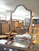 A MAHOGANY HEART SHAPED CHEVAL SWING TOILET MIRROR