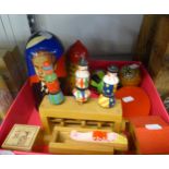 A COLLECTION OF RUSSIAN CONCENTRIC DOLLS; A WOODEN PAINTED TOY REVOLVING AND DANCING FIGURE; NESTING