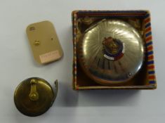 A SMALL 9ct GOLD CLOVER LEAF STUD EARRING; AN ELIZABETH II CORONATION SOUVENIR PLATED POCKET TOBACCO