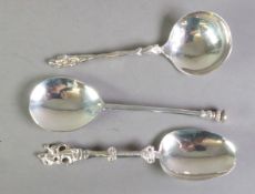 EDWARD VII SILVER SEAL TOP SPOON, 6 ¾” (17.1cm) long, London 1903, together with TWO CONTINENTAL