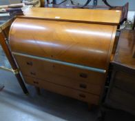 1960's/70's TEAK CYLINDER ROLL TOP BUREAU ON SQUARE TAPERING LEGS, 35 1/2" (90cm) wide