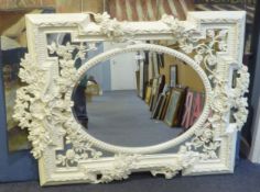 MIRROR; AN EDWARDIAN STYLE MODERN WHITE PAINTED MIRROR WITH ROSE AND SHELL DECORATION, 55" (140cm)