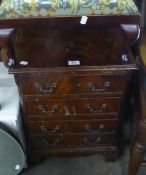 GEORGIAN STYLE FIGURED MAHOGANY SMALL CHEST OF FOUR LONG DRAWERS, 1’6” WIDE, 2’1” HIGH