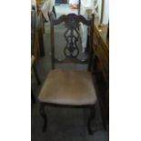 A PAIR OF MAHOGANY DINING CHAIRS WITH OVERSTUFFED SEATS AND A PINE TOY/BEDDING BOX (3)