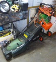A HAYTER ENVOY 36 ELECTRIC LAWNMOWER WITH GRASS BOX, TOGETHER WITH A BRILL 2000 LH MULCHER (2)