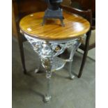 A BRITANNIA PUB TABLE, WITH STAINED WOODEN TOP (TOP 60cm diameter)