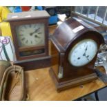 EDWARDIAN MAHOGANY GOTHIC MANTEL CLOCK, STRIKING ON A COILED ROD, PLUS AN AMERICAN EXAMPLE (2)