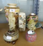 SMALL GROUP OF ORIENTAL CERAMICS INCLUDING; SATSUMA VASE, CHINESE GINGER JAR, CENSER AND PLATE