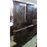 A PAIR OF GEORGIAN STYLE MAHOGANY DOUBLE CORNER CUPBOARDS