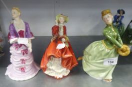 ROYAL DOULTON FIGURES TO INCLUDE; 'TOP O' THE HILL' HN 1834, 'GRACE' HN 2318 AND A COALPORT LADIES