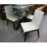 PETER CARLSON MODERN DINING TABLE, HAVING BLACK LACQUER BASE, WITH RECTANGULAR GLASS TOP AND FOUR