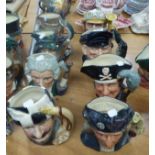 ROYAL DOULTON CHARACTER JUGS; EIGHT FULL SIZE JUGS TO INCLUDE; COLUMBUS, RIP VAN WINKLE, APOTHECARY,