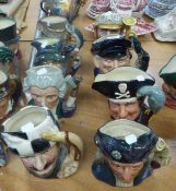 ROYAL DOULTON CHARACTER JUGS; EIGHT FULL SIZE JUGS TO INCLUDE; COLUMBUS, RIP VAN WINKLE, APOTHECARY,