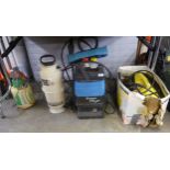 A KARCHER 411A JET WASH AND KEW HOBBY 3600 JET WASH AND TWO PUMP ACTION GARDEN SPRAYS