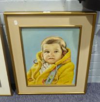 G.F. FELGATE (TWENTIETH CENTURY) ACRYLIC ON BOARD 'YOUNG CHILD IN YELLOW ROMPER SUIT) SIGNED LOWER