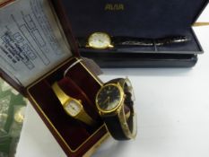 LADY'S CITIZEN QUARTZ GOLD PLATED BRACELET WATCH, IN CASE WITH PAPER DATED 1987; GENTS AVIA QUARTZ