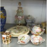 A 12 PIECE JAPANESE EGGSHELL PART TEASET, A CAPO DI MONTE FIGURE, A ROYAL CROWN DERBY PORCELAIN