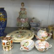 A 12 PIECE JAPANESE EGGSHELL PART TEASET, A CAPO DI MONTE FIGURE, A ROYAL CROWN DERBY PORCELAIN