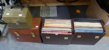 THREE CASES OF VINYL LP RECORDS, MAINLY CLASSICAL AND A BOX OF SINGLES