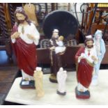 SMALL DEVOTIONAL FIGURES, MADONNA & JESUS AND FOUR OTHERS VIZ 2 SACRED HEARTS, 1 ST. ANTHONY AND